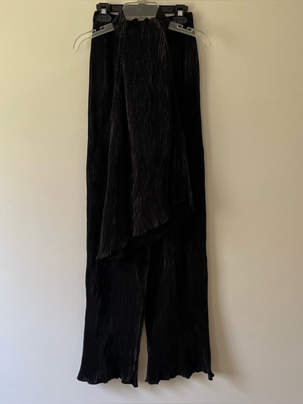 Commence Matching Set Halter Top Wide Leg Pants Pleated XS Black Low Back Chic - Picture 4 of 15